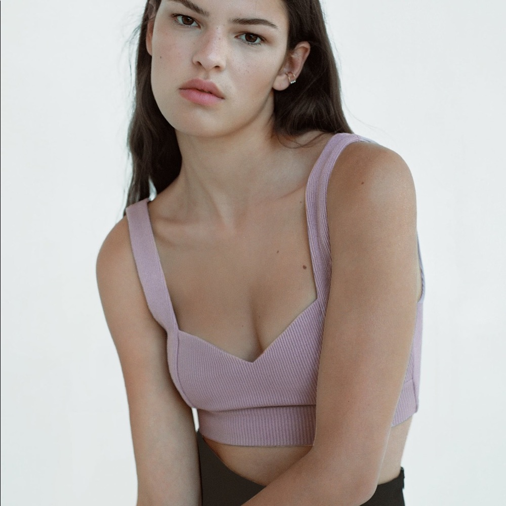 Zara dusty lilac sweetheart neckline crop in size L. NWT!